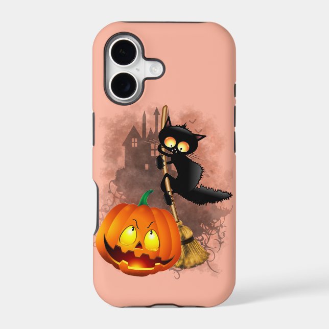 Cat Scared by Pumpkin Fun Halloween Character (Back)