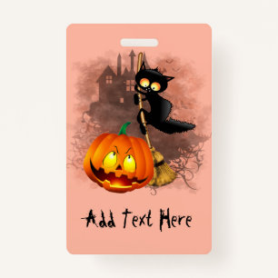 Cat Scared by Pumpkin Fun Halloween Character Badge