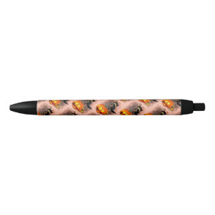 Cat Scared by Pumpkin Fun Halloween Character Black Ink Pen