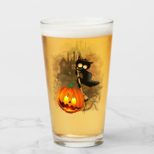 Cat Scared by Pumpkin Fun Halloween Character Glass
