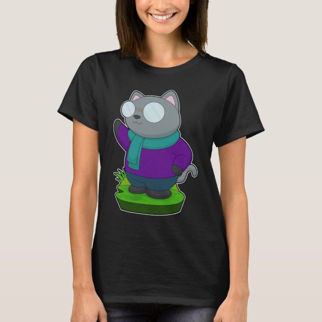 Cat Scarf Glasses T-Shirt (Front)
