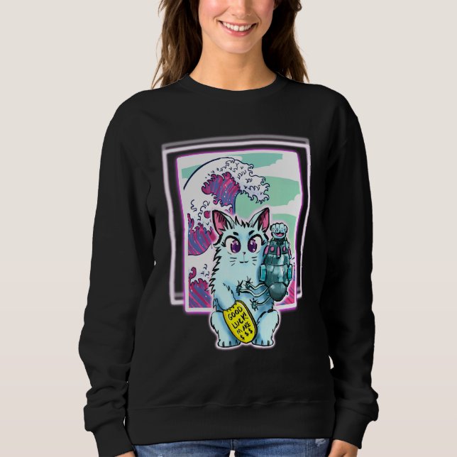 Cat Sci Fi Vapour Wave Design For All Ages Sweatshirt (Front)