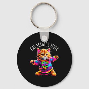 Cat Scratch Fever Funny Cute Colorful Dancing Cat  Keychain