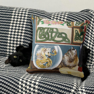 Cat Sea Horse Fantasy Throw Pillow
