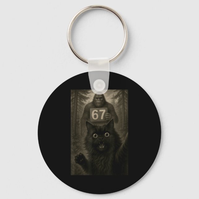 Cat Selfie 67 Meme Six Seven Funny Bigfoot  Keychain (Front)