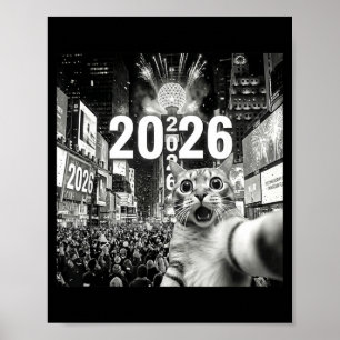 Cat Selfie At New York Happy New Years Eve 2026 Ba Poster
