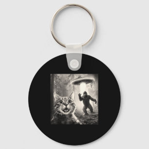 Cat Selfie Forest Trees Alien Ufo Bigfoot Humor Sa Keychain