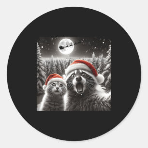 Cat Selfie Racoon Funny Santa Christmas Dog Classic Round Sticker