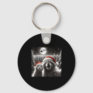 Cat Selfie Racoon Funny Santa Christmas Dog Keychain