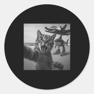 Cat Selfie Shark Crocodile Italian Brainrot Meme M Classic Round Sticker