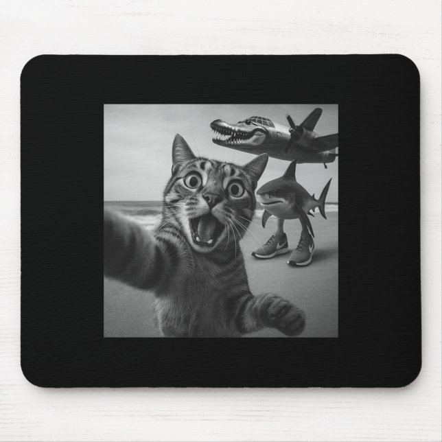 Cat Selfie Shark Crocodile Italian Brainrot Meme M Mouse Pad (Front)