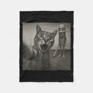 Cat Selfie Tung Tung Tung Sahur Italian Brainrot F Fleece Blanket