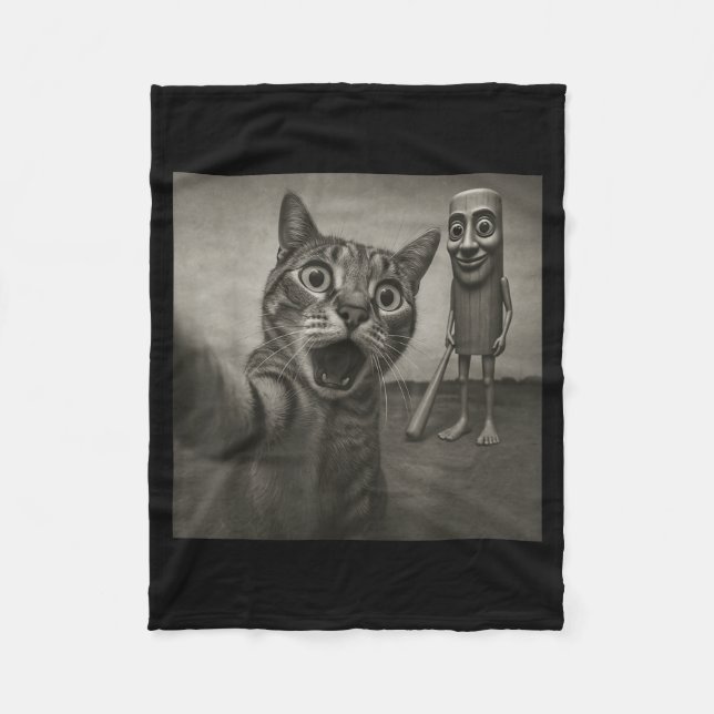 Cat Selfie Tung Tung Tung Sahur Italian Brainrot F Fleece Blanket (Front)