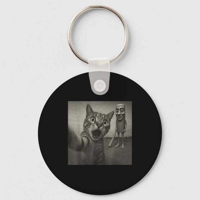 Cat Selfie Tung Tung Tung Sahur Italian Brainrot F Keychain (Front)