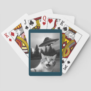 Cat Selfie UFO Playing Cards Funny Game