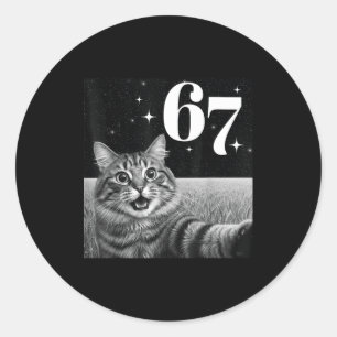 Cat Selfie With 67 Meme Funny Cats Graphic For Men Classic Round Sticker
