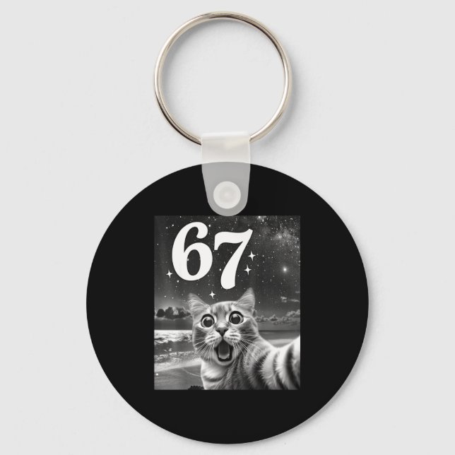 Cat Selfie With 67 Meme Funny Cats Graphic For Men Keychain (Front)