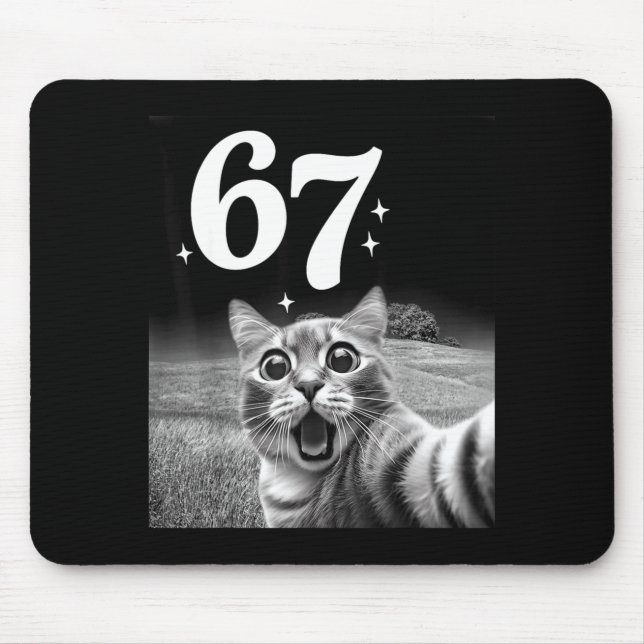 Cat Selfie With 67 Meme Funny Cats Graphic For Men Mouse Pad (Front)