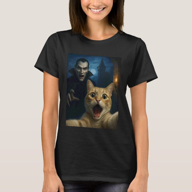 Cat Selfie with a Vampire Funny Cat T-Shirt (Front)