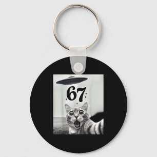 Cat Selfie With Alien Ufo And 67 Funny 6 7 For Men Keychain