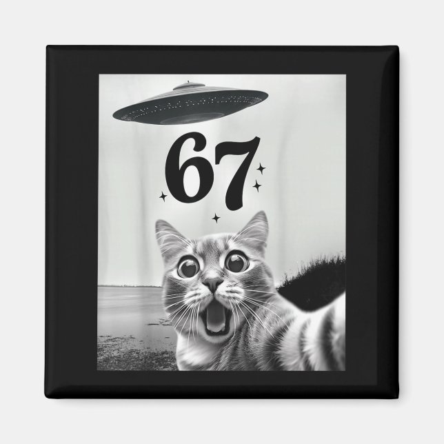 Cat Selfie With Alien Ufo And 67 Funny 6 7 For Men Magnet (Front)