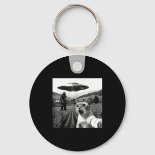 Cat Selfie With Alien Ufo Funny Cat Alien Bigfoot Keychain