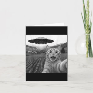 Cat Selfie With Alien Ufo Funny Cat For Men Women  Card