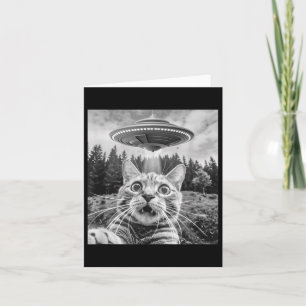 Cat Selfie With Alien Ufo Funny Cat For Men Women Card