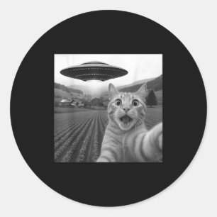 Cat Selfie With Alien Ufo Funny Cat For Men Women  Classic Round Sticker