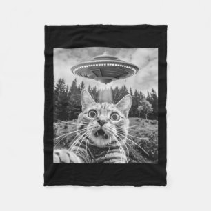 Cat Selfie With Alien Ufo Funny Cat For Men Women  Fleece Blanket