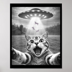 Cat Selfie with Alien UFO Funny Cat for Men Women Poster
