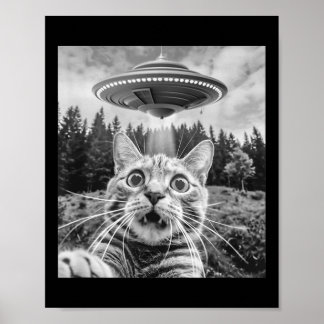 Cat Selfie With Alien Ufo Funny Cat For Men Women  Poster