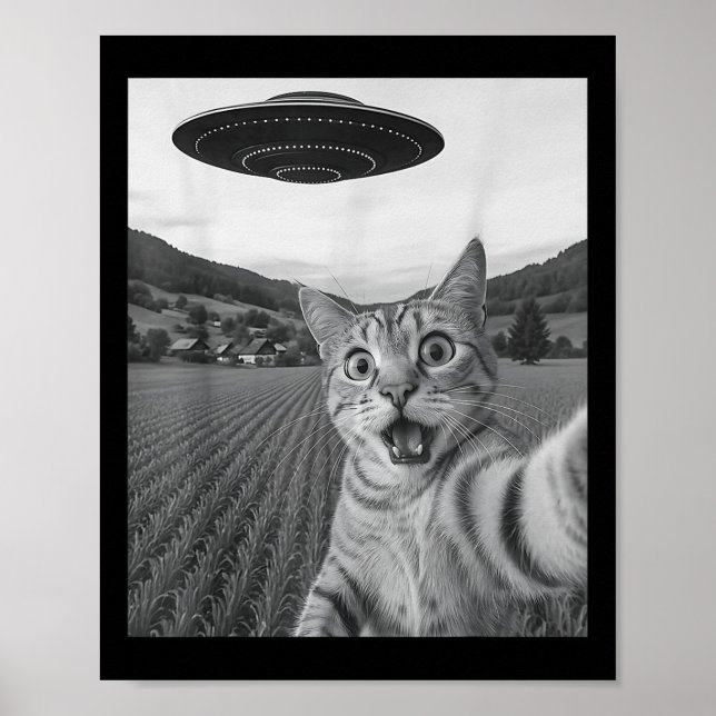Cat Selfie With Alien Ufo Funny Cat Funny Alien  Poster (Front)