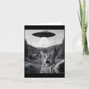 Cat Selfie With Alien Ufo Funny Cat Funny Ed Cat Card