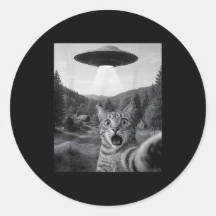 Cat Selfie With Alien Ufo Funny Cat Funny Ed Cat  Classic Round Sticker
