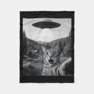 Cat Selfie With Alien Ufo Funny Cat Funny Ed Cat  Fleece Blanket