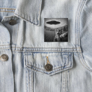 Cat Selfie With Alien UFO Funny Cat Gifts 2 Inch Square Button