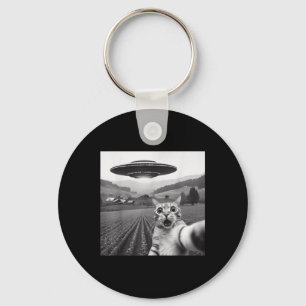 Cat Selfie With Alien Ufo Funny Cat Gifts For Men Keychain