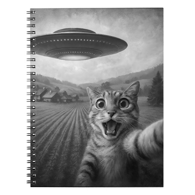 Cat Selfie With Alien UFO Funny Cat Gifts Notebook (Front)