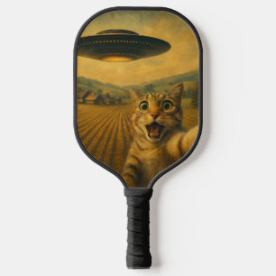 Cat Selfie With Alien UFO Funny Cat Gifts Pickleball Paddle