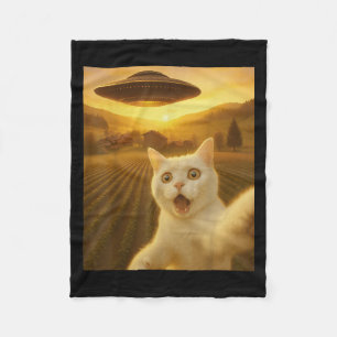 Cat Selfie With Alien Ufo Funny Cats Gifts For Men Fleece Blanket
