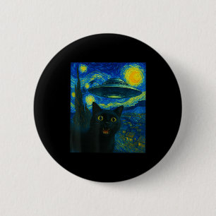 Cat Selfie With Alien Ufo Night Van Gogh Men Women 2 Inch Round Button