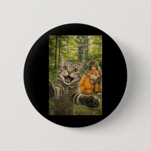 Cat Selfie with Baby Monkey Funny Photo Animal 2 Inch Round Button