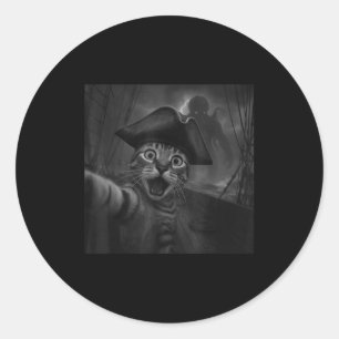 Cat Selfie With Cthulhu Cosmic Horror Funny Meme M Classic Round Sticker