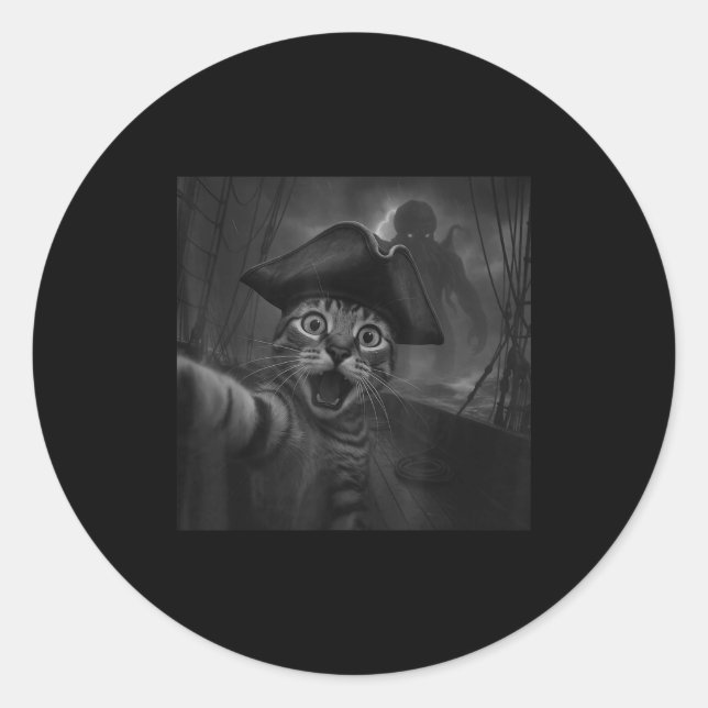 Cat Selfie With Cthulhu Cosmic Horror Funny Meme M Classic Round Sticker (Front)