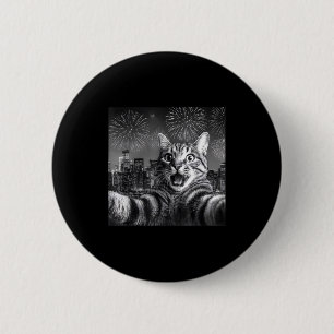Cat Selfie With Firework In The City Funny Happy N 2 Inch Round Button