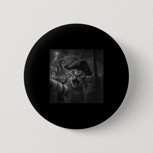 Cat Selfie With Kraken Octopus Funny Meme Men Wome 2 Inch Round Button (Front)