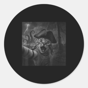 Cat Selfie With Kraken Octopus Funny Meme Men Wome Classic Round Sticker