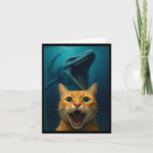Cat Selfie With Mosasaurus Dinosaur For Boys Kids Card