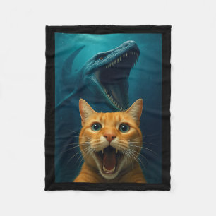 Cat Selfie With Mosasaurus Dinosaur For Boys Kids  Fleece Blanket